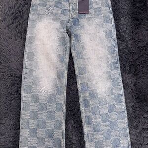 Louis Vuitton checkered denim skater jeans